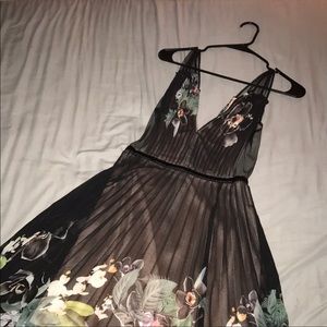 COPY - Bebe Black/grey/pink long floral dress.
